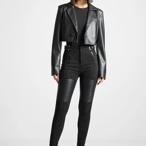 Black Faux Leather Cropped Jacket and Pants Set